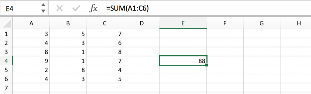 Example of a cell range within a formula in Excel // PerfectXL Academy