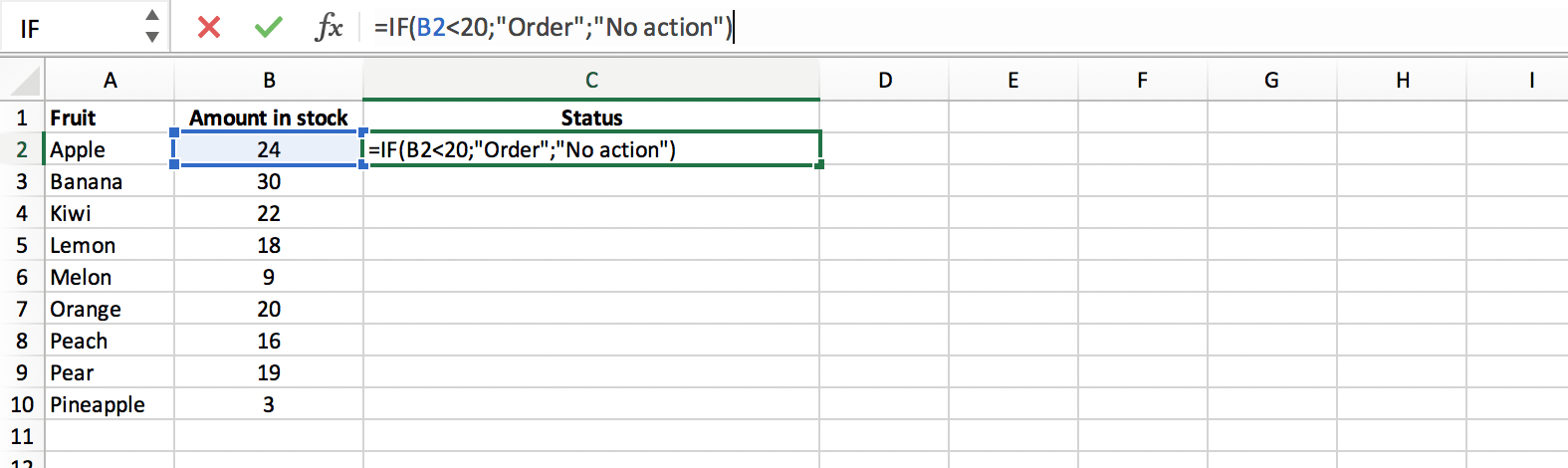 Example of how to call the IF function in Excel // PerfectXL Academy