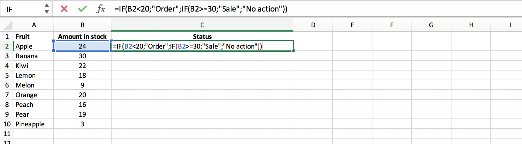 Example of a nested IF function in Excel // PerfectXL Academy