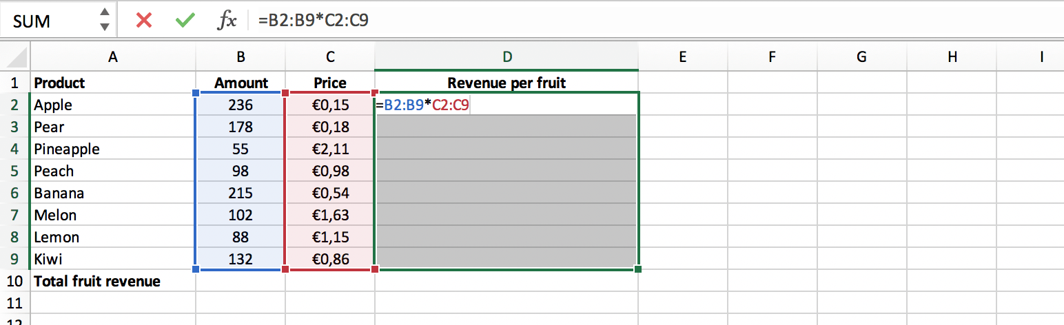 Example of a multi cell array formula in Excel // PerfectXL Academy