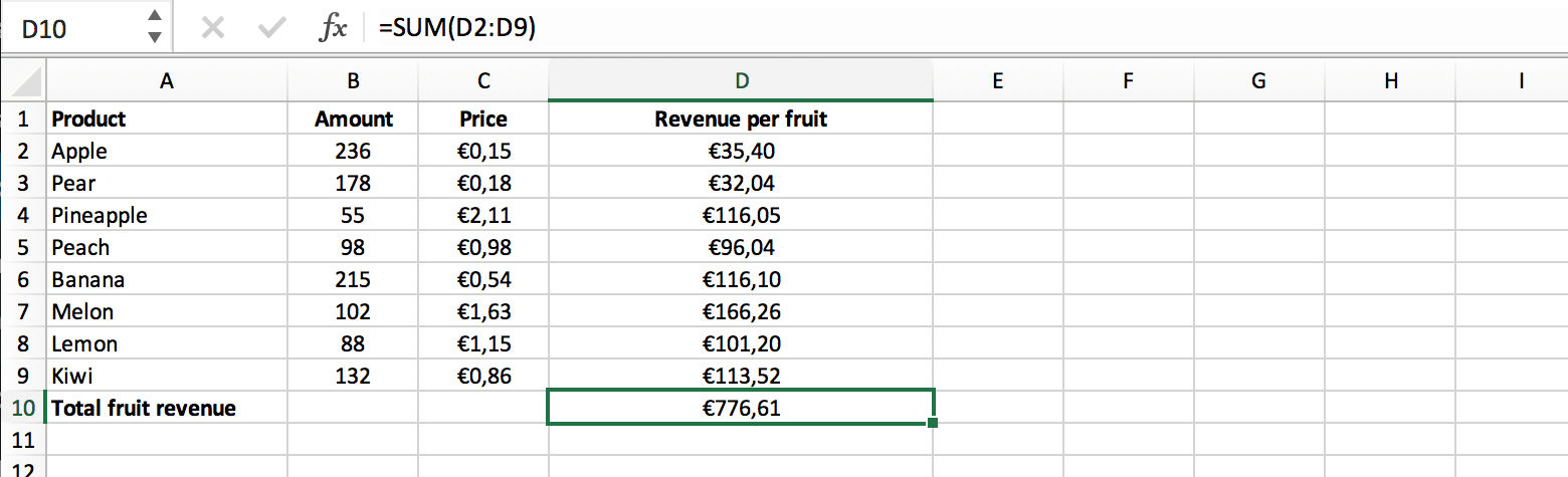 Revenue calculation with SUM function // PerfectXL Academy