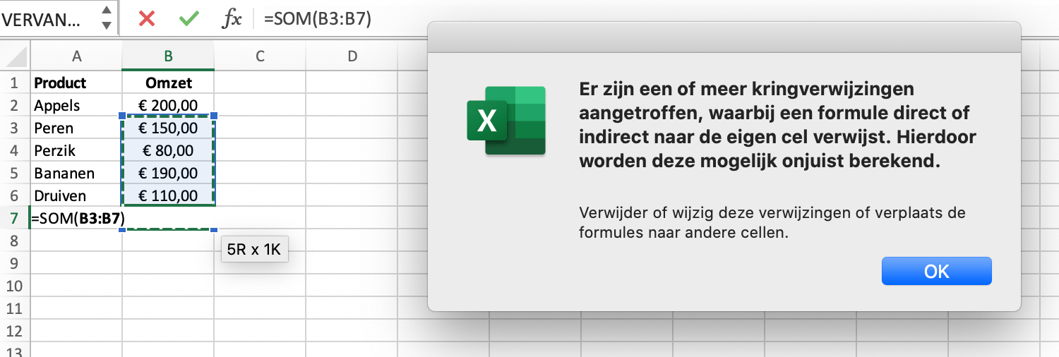 Circular reference notificatie in Excel // PerfectXL Academy