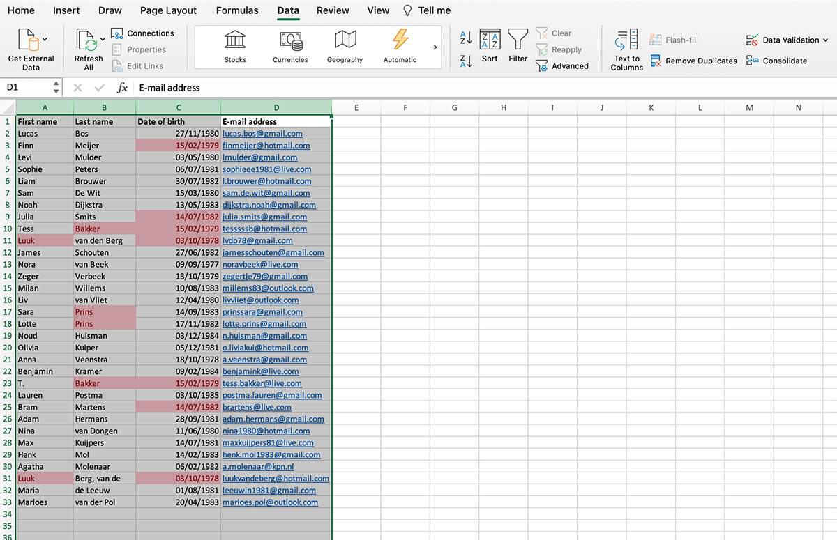 Deduplication in Excel based on e-mail address // PerfectXL Academy