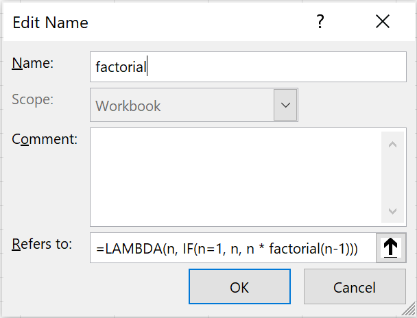 Example of a factorial LAMBDA function in Excel // PerfectXL Academy