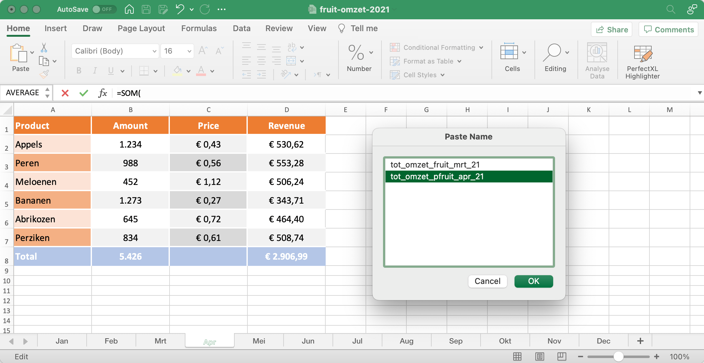 Selecteer benoemd bereik in bronbestand voor de creatie van de externe link in Excel // PerfectXL // PerfectXL Academy