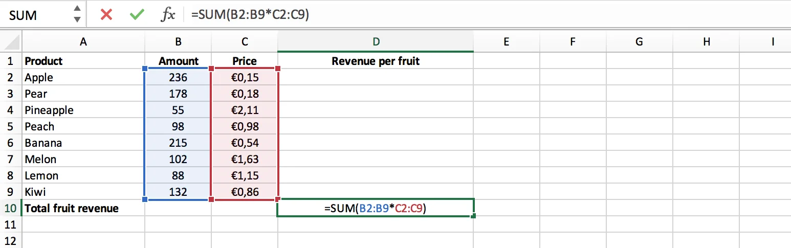 Example of a single cell array formula in Excel // PerfectXL Academy