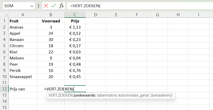 VERT.ZOEKEN functie aanroepen in Excel // PerfectXL Academy