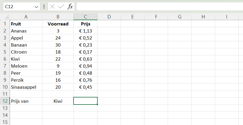 Selecteer een cel om het resultaat van de VLOOKUP functie in te publiceren // PerfectXL Academy