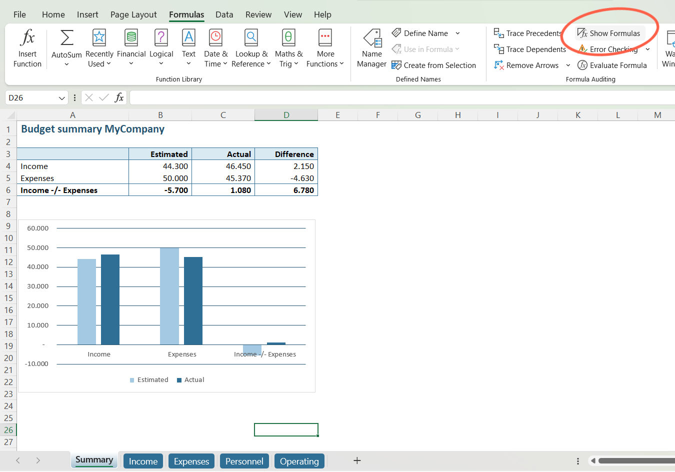 Click button "Show Formulas" in Excel ribbon // PerfectXL