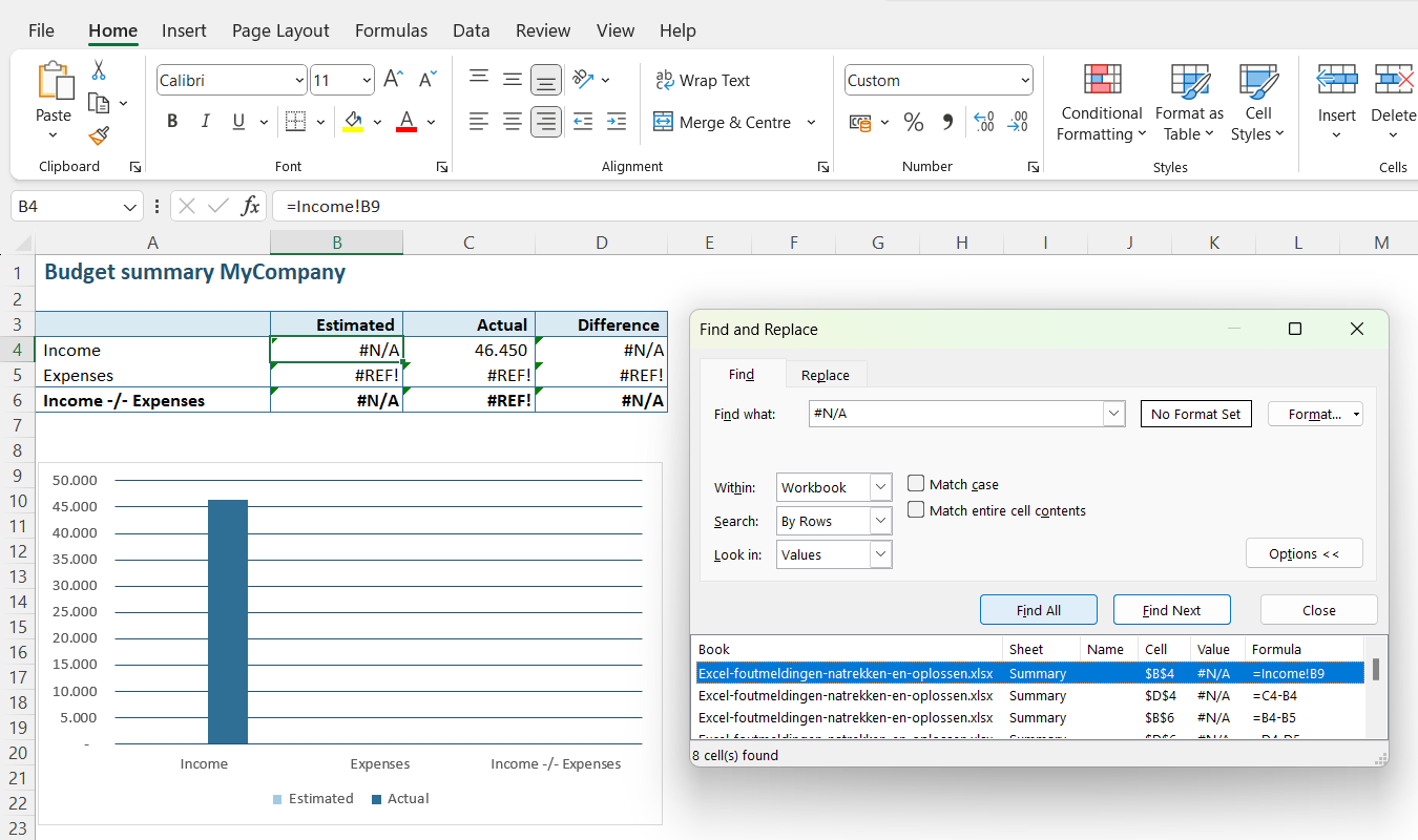 Find Excel errors #N/A and #NAME? manually // PerfectXL