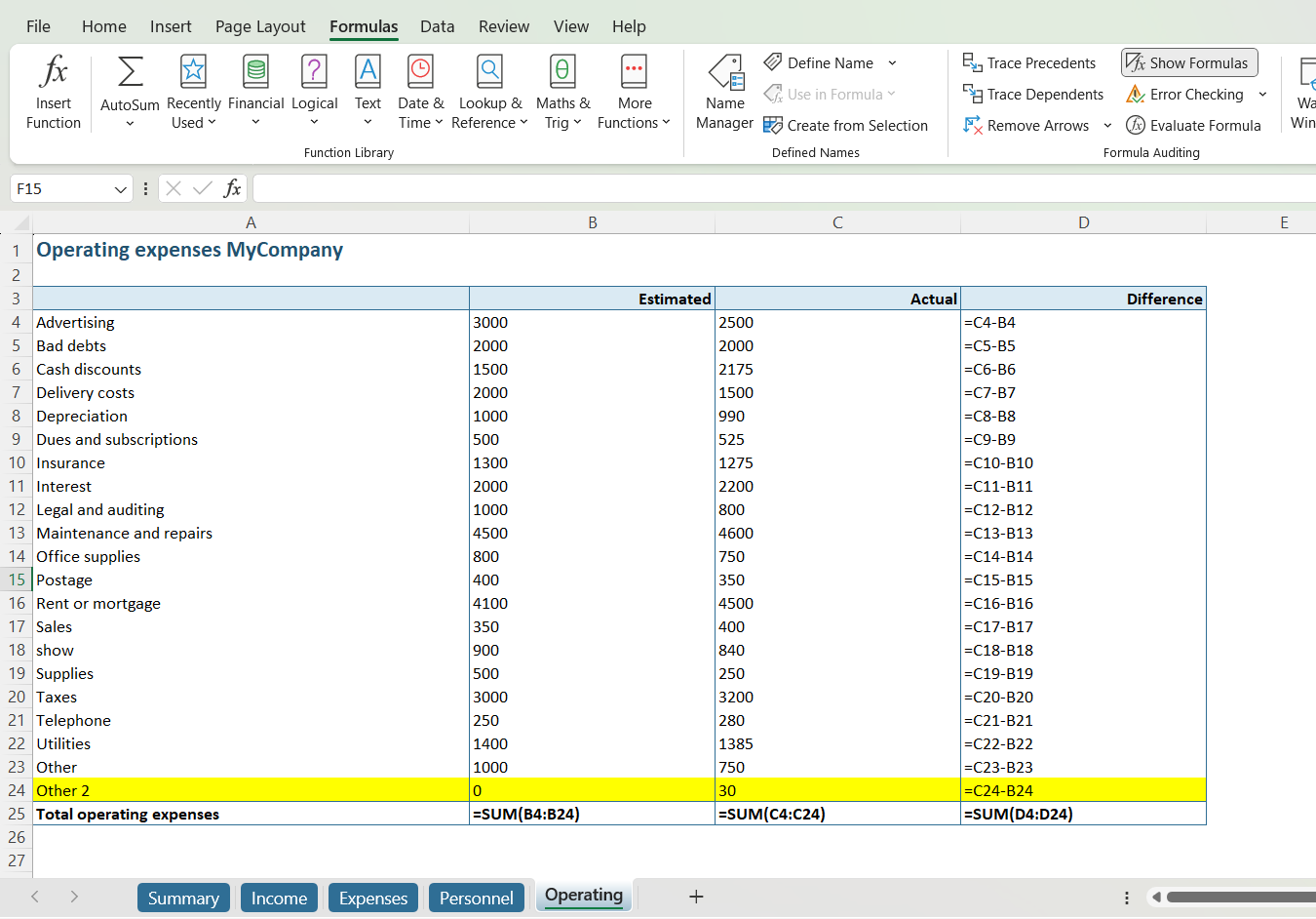 Improved table: hardcoded numbers are removed from extended formula // PerfectXL