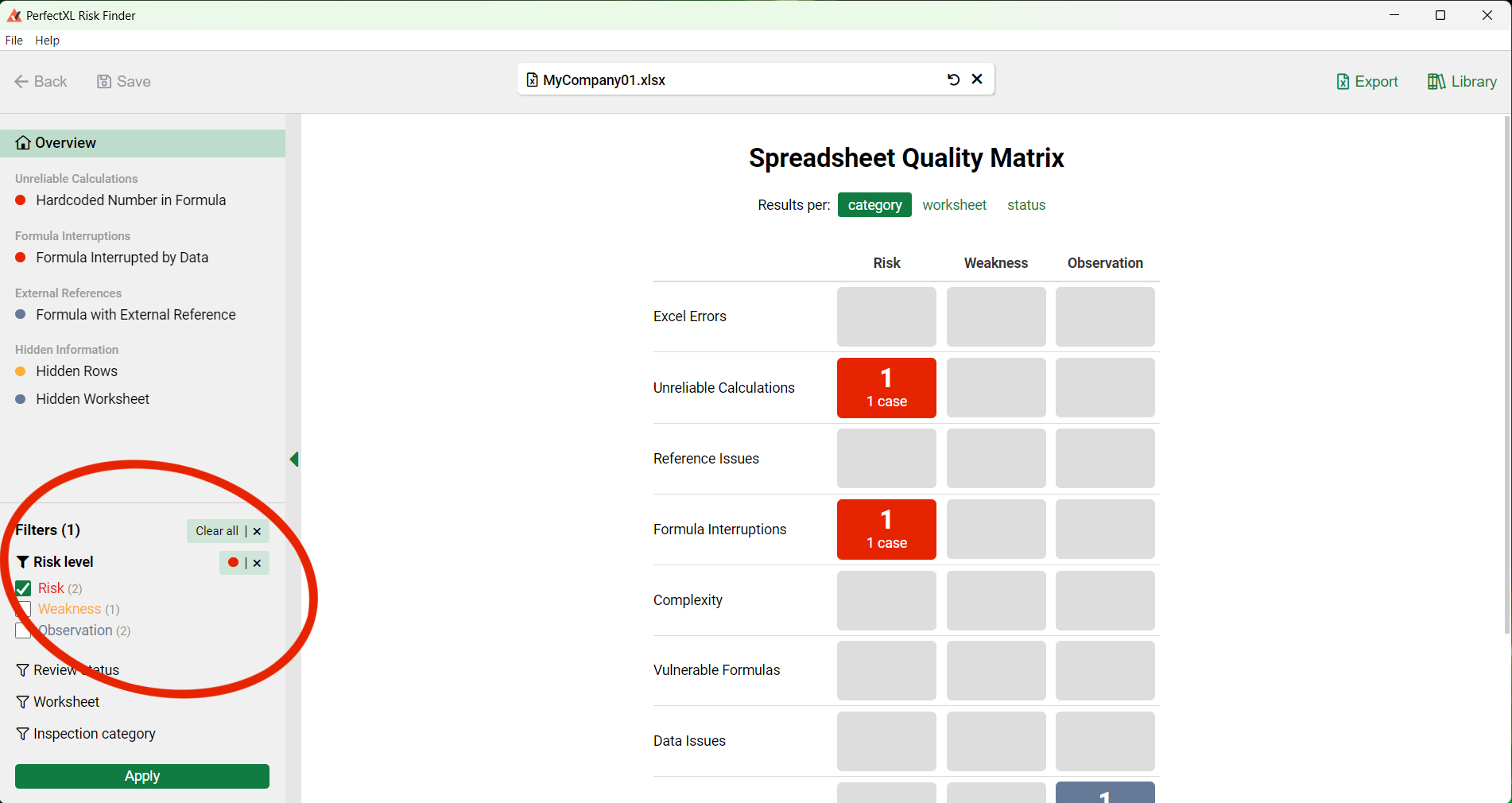 Scan for risks in your Excel model // PerfectXL Risk Finder