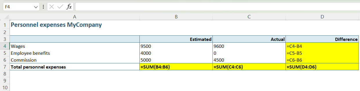 Visible formulas on worksheet 4 // PerfectXL