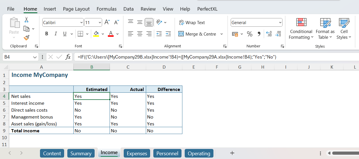 Compare two Excel files in a new file // PerfectXL