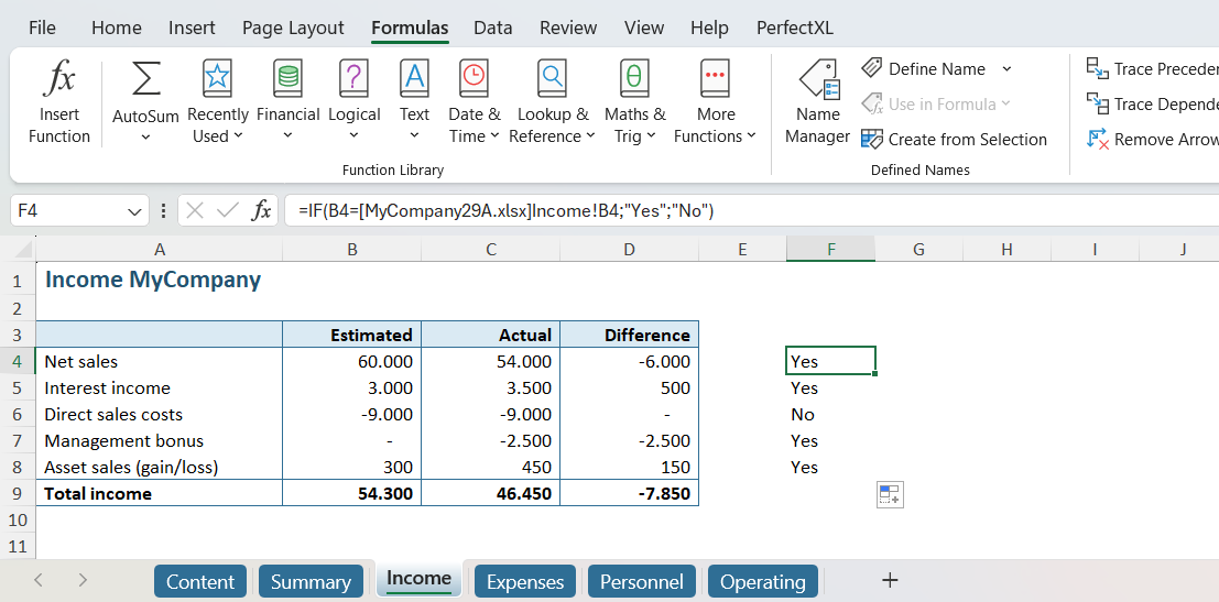 Compare two Excel files with a formula // PerfectXL