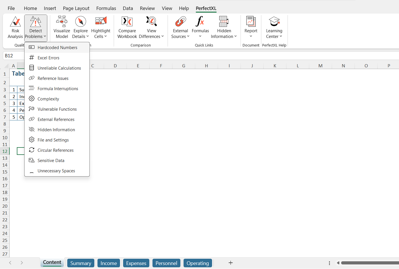 Controleren op vaste getallen met PerfectXL Risk Finder