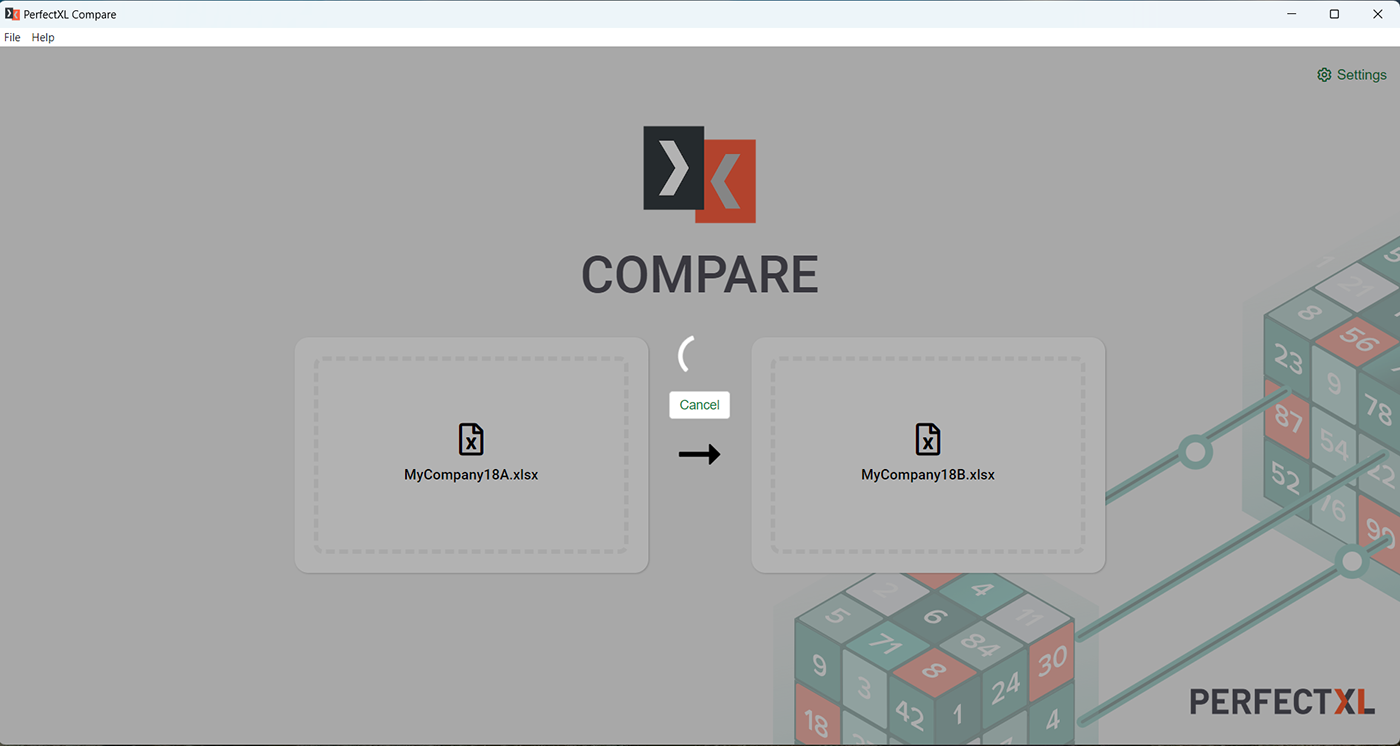 Open beide versies van het bestand in PerfectXL Compare