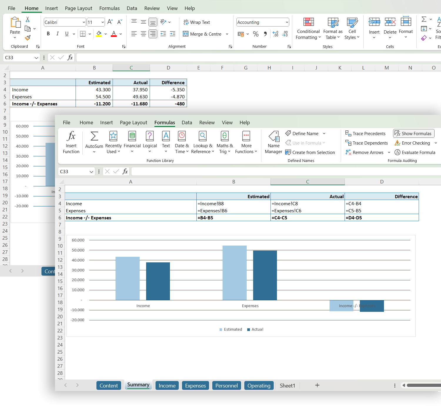 Vaste getallen opsporen met de optie "Show Formulas" // PerfectXL